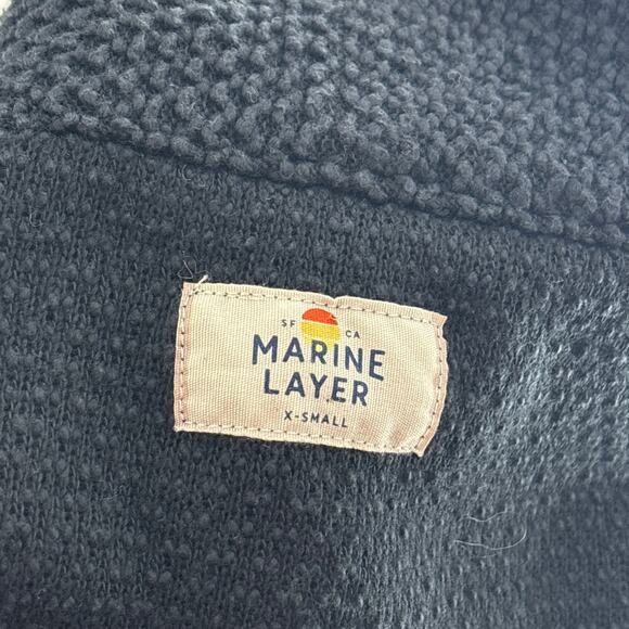 Marine Layer Black Birdseye Open Front Cotton Cardigan Sweater - Picture 7 of 8